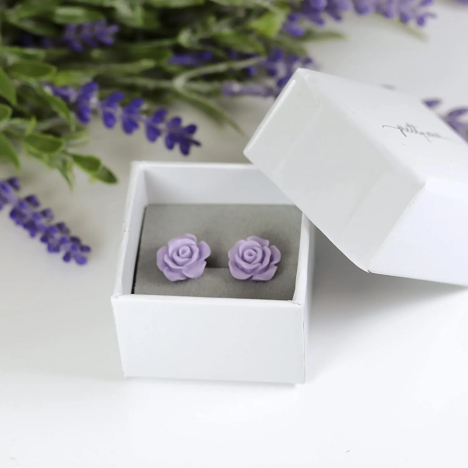 Titanium Post Rose Earrings Hypoallergenic 13mm (Matte Pale Purple)