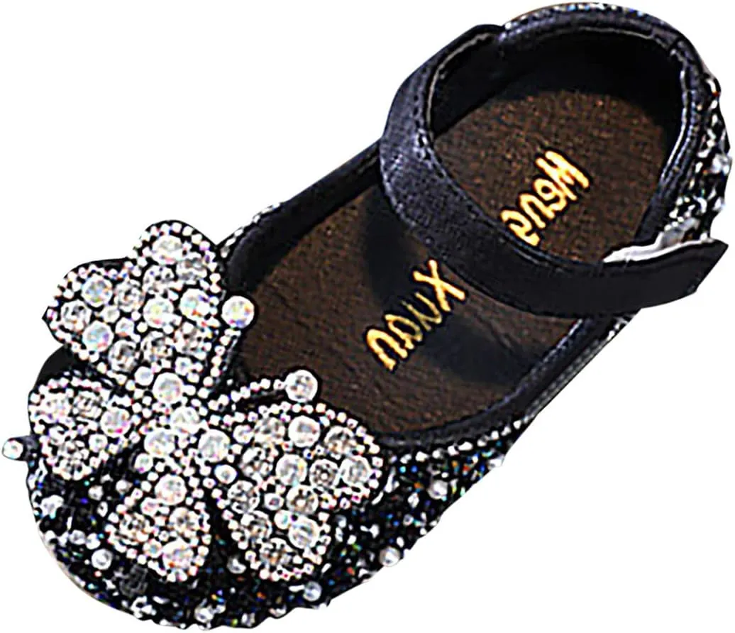 Toddler Bow Beaded Pearl Flower Dress Shoes Baby Girls Kids Strap Dance Sandals Light Breathable Non Slip Ankle