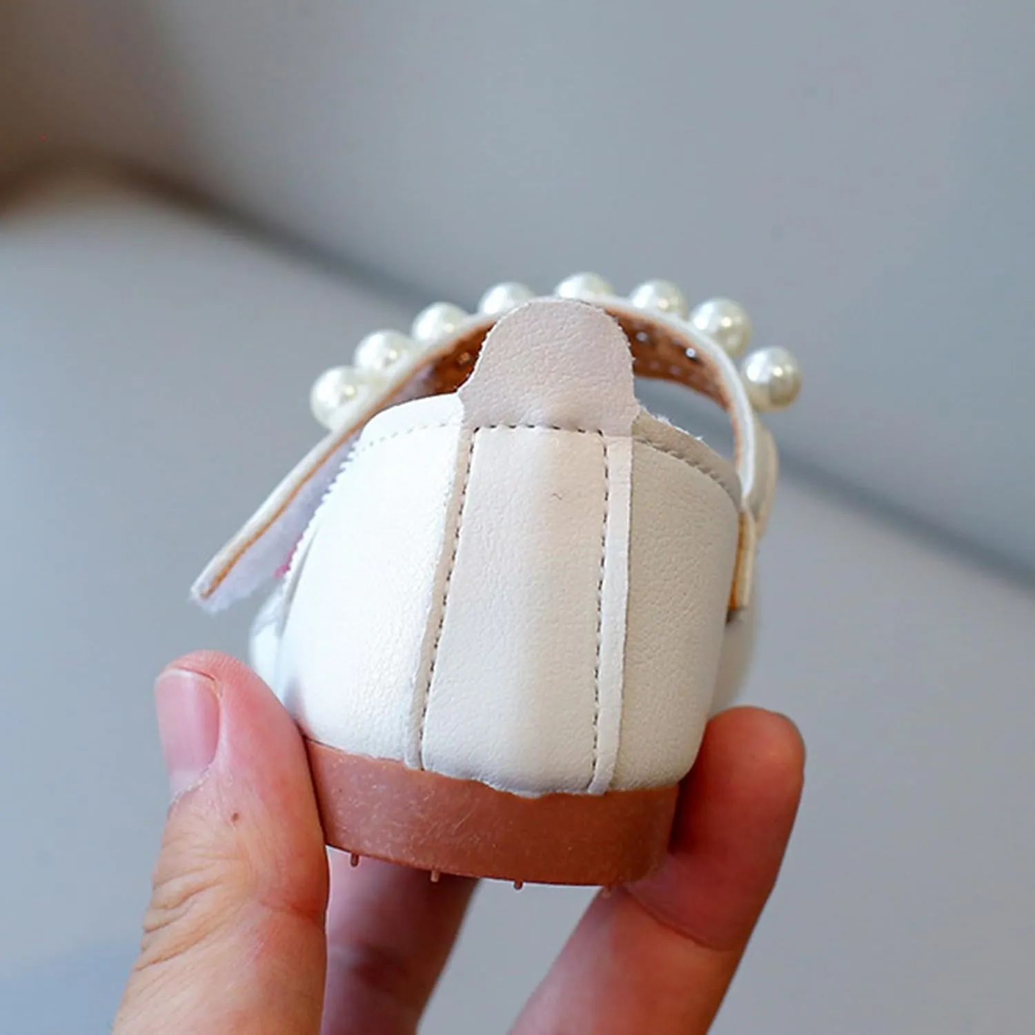 Toddler Girls Leather Wedding Sandals Beaded Strap Closed Toe Ankle Low Heel Dance Shoes Baby Sole Non Slip Sandals