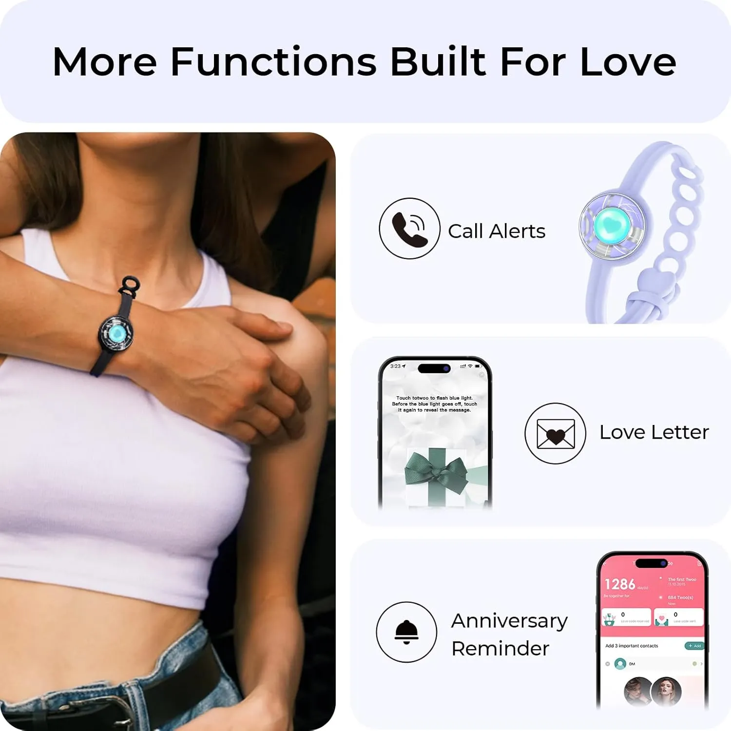 TOTWOO Long Distance Touch Bracelets for Couples-Candy Collection, Vibration & Light up for Love -Pair of Couples Bracelets |Unique Long Distance Relationship Gifts for Girlfriend