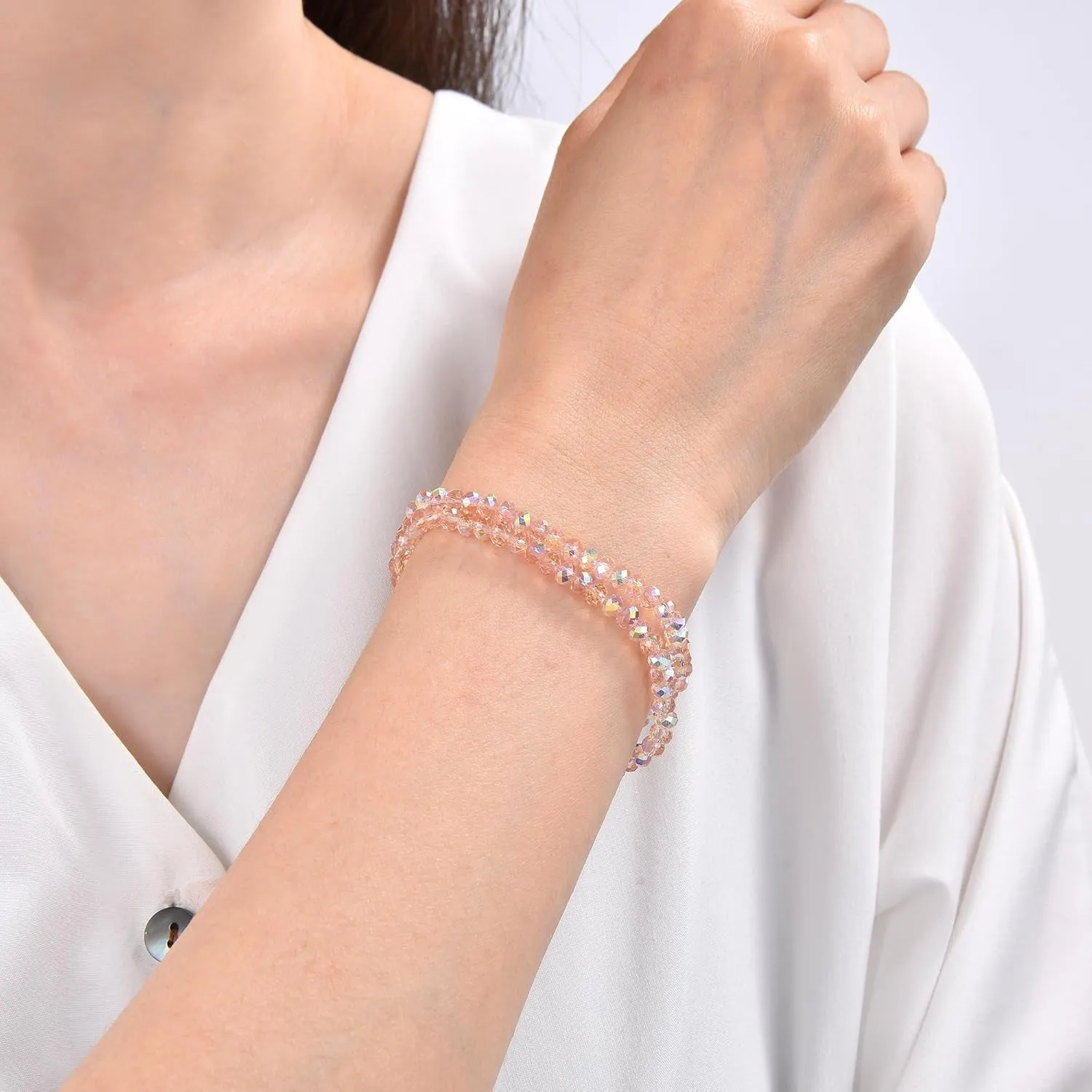 Trendy Beaded Bracelets for Women and Girls - Boho Stacked Bead Jewelry Sets - Stretch Chakra Bracelet Pack (Light Pink 4Pcs)