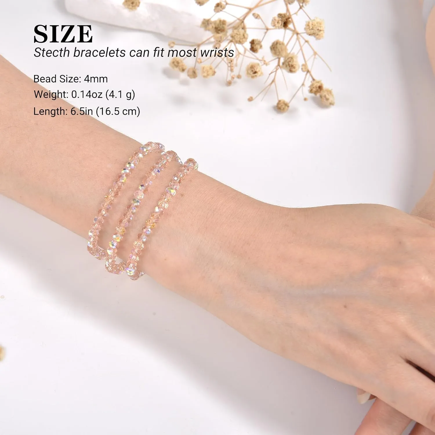 Trendy Beaded Bracelets for Women and Girls - Boho Stacked Bead Jewelry Sets - Stretch Chakra Bracelet Pack (Light Pink 4Pcs)