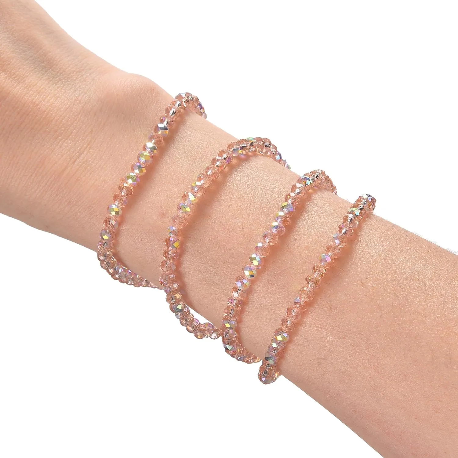 Trendy Beaded Bracelets for Women and Girls - Boho Stacked Bead Jewelry Sets - Stretch Chakra Bracelet Pack (Light Pink 4Pcs)
