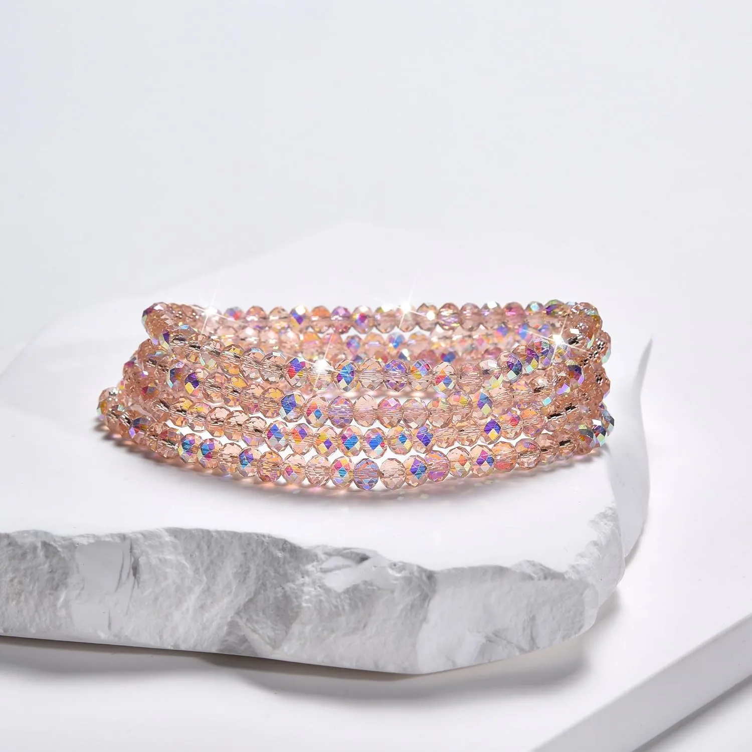 Trendy Beaded Bracelets for Women and Girls - Boho Stacked Bead Jewelry Sets - Stretch Chakra Bracelet Pack (Light Pink 4Pcs)
