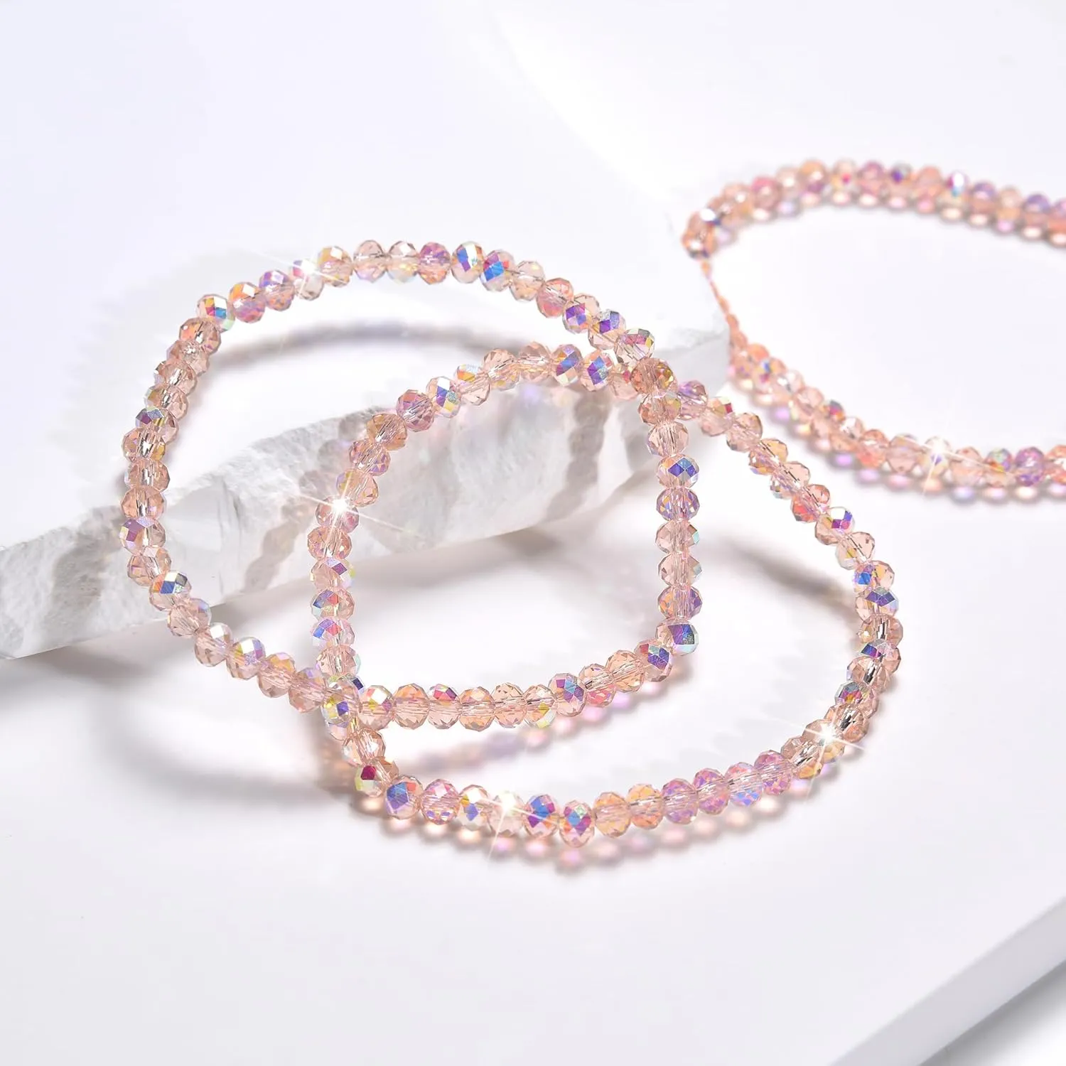 Trendy Beaded Bracelets for Women and Girls - Boho Stacked Bead Jewelry Sets - Stretch Chakra Bracelet Pack (Light Pink 4Pcs)