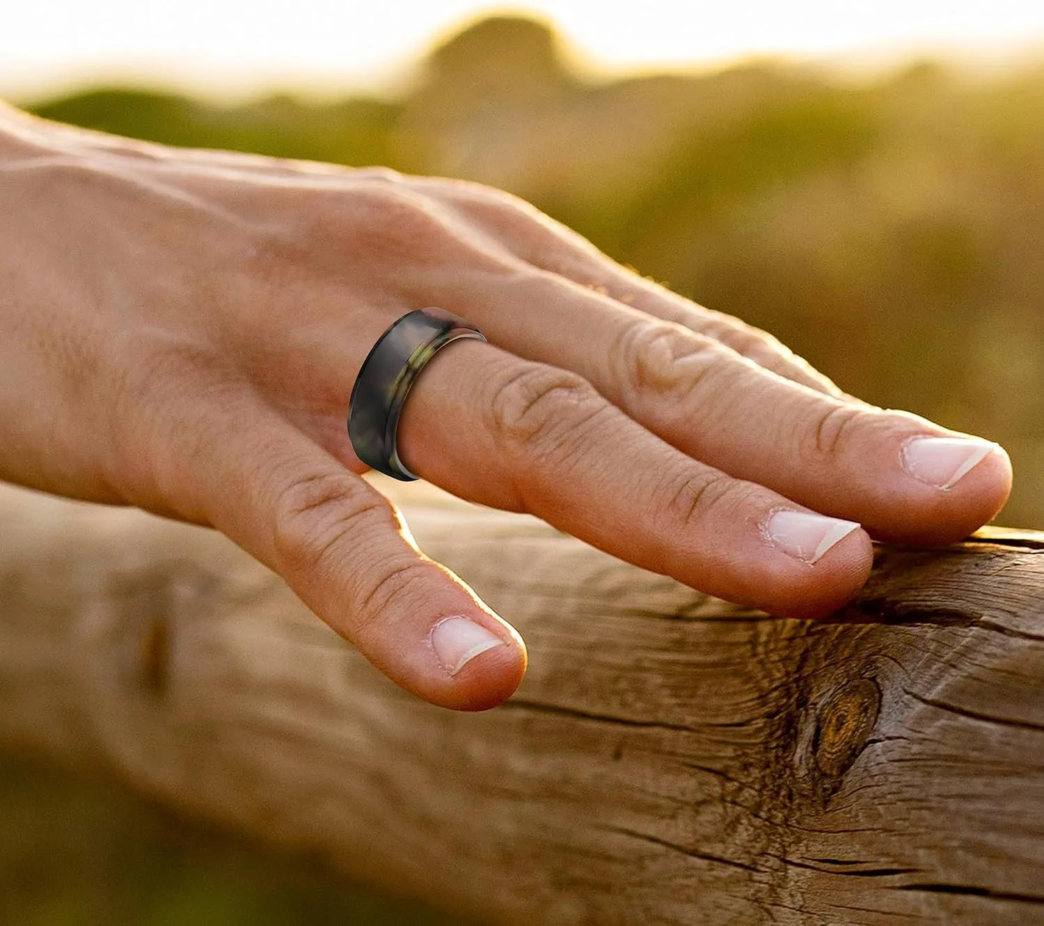 TrulyAlpha Camo Silicone Ring Men - Pack of 2 | Flexible Camo Rings for Men | 6mm Men Rubber Wedding Ring | Unisex Black and Camo Wedding Band | Step Edge Mens Silicone Ring