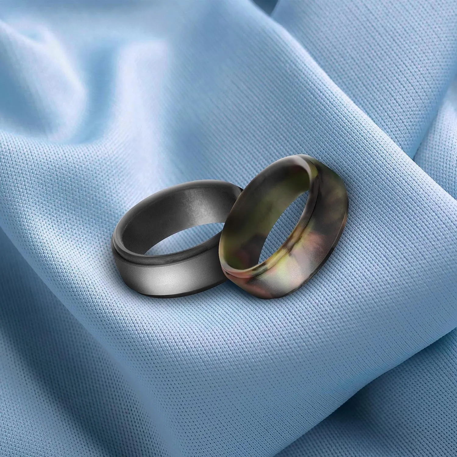 TrulyAlpha Camo Silicone Ring Men - Pack of 2 | Flexible Camo Rings for Men | 6mm Men Rubber Wedding Ring | Unisex Black and Camo Wedding Band | Step Edge Mens Silicone Ring