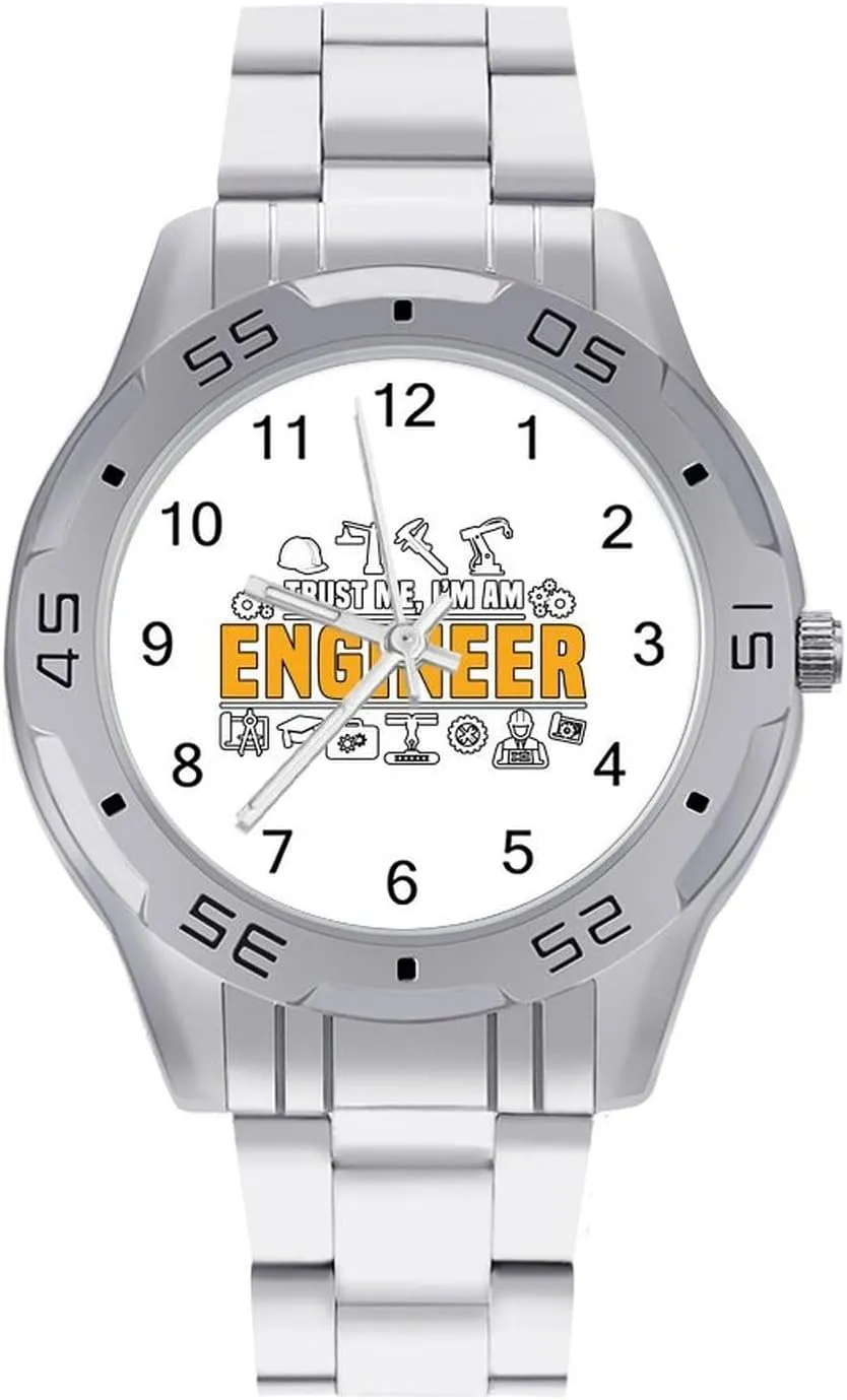Trust Me I'm an Engineer Classic Wrist Watches for Men Casual Business Dress Watch with Stainless Steel Band Work Party