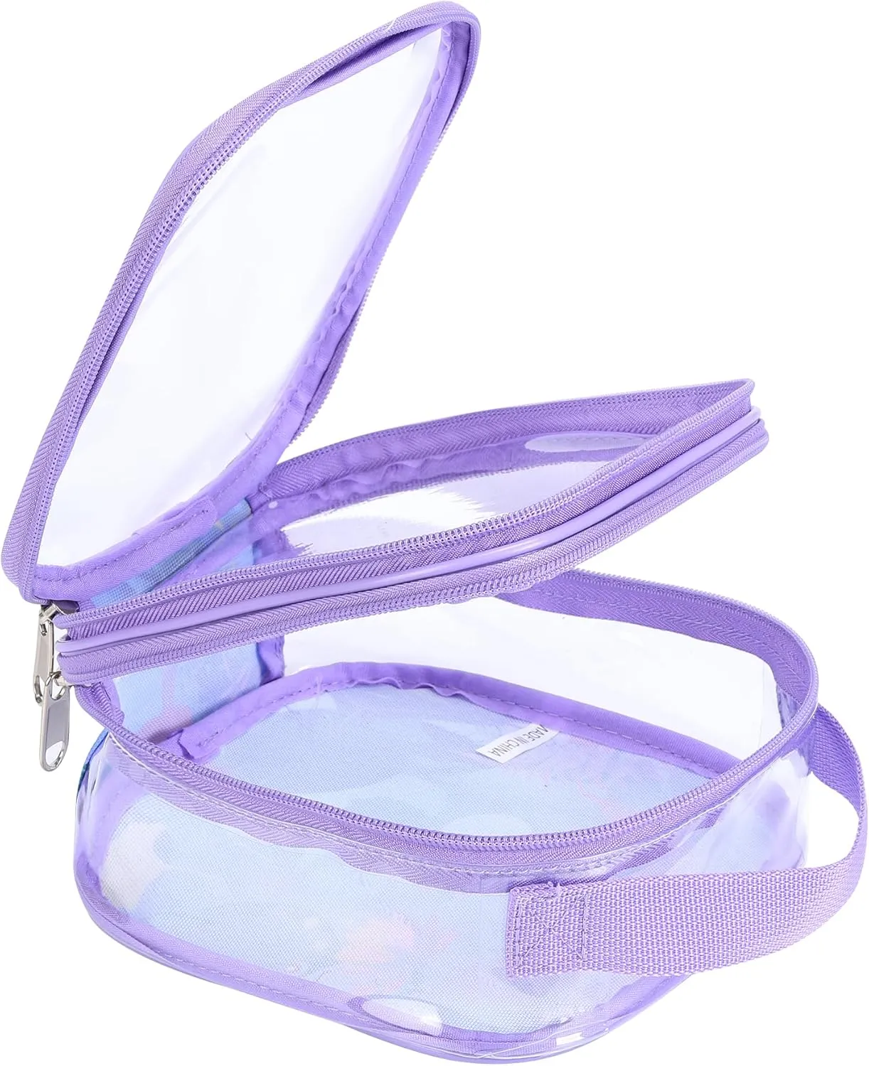 TSA clear toiletry bag airport approved see through pvc plastic pouch transparent makeup carry on with handle(purple)