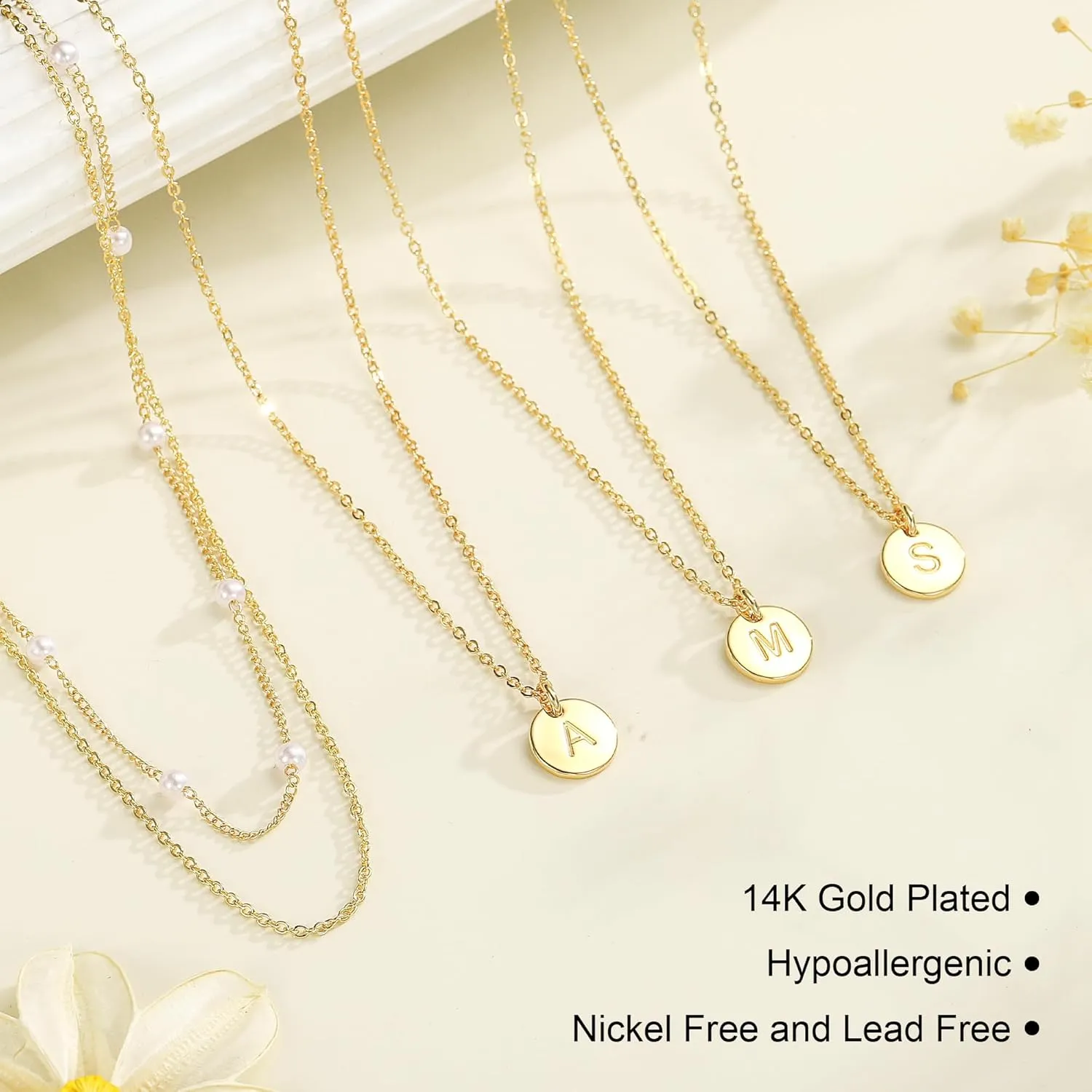Turandoss Layered Pearl Necklaces for Women - Initial Necklaces, Dainty Gold Necklace, Initial Letter A-Z Pendant, Women's Gold Jewelry Gifts