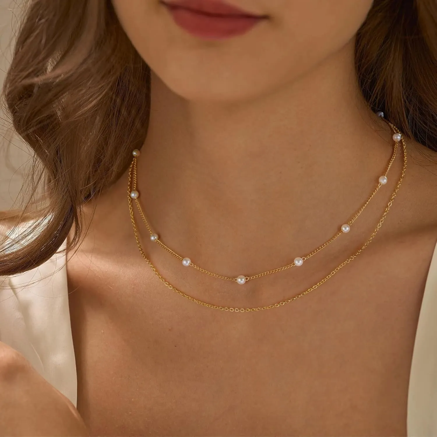 Turandoss Layered Pearl Necklaces for Women - Initial Necklaces, Dainty Gold Necklace, Initial Letter A-Z Pendant, Women's Gold Jewelry Gifts