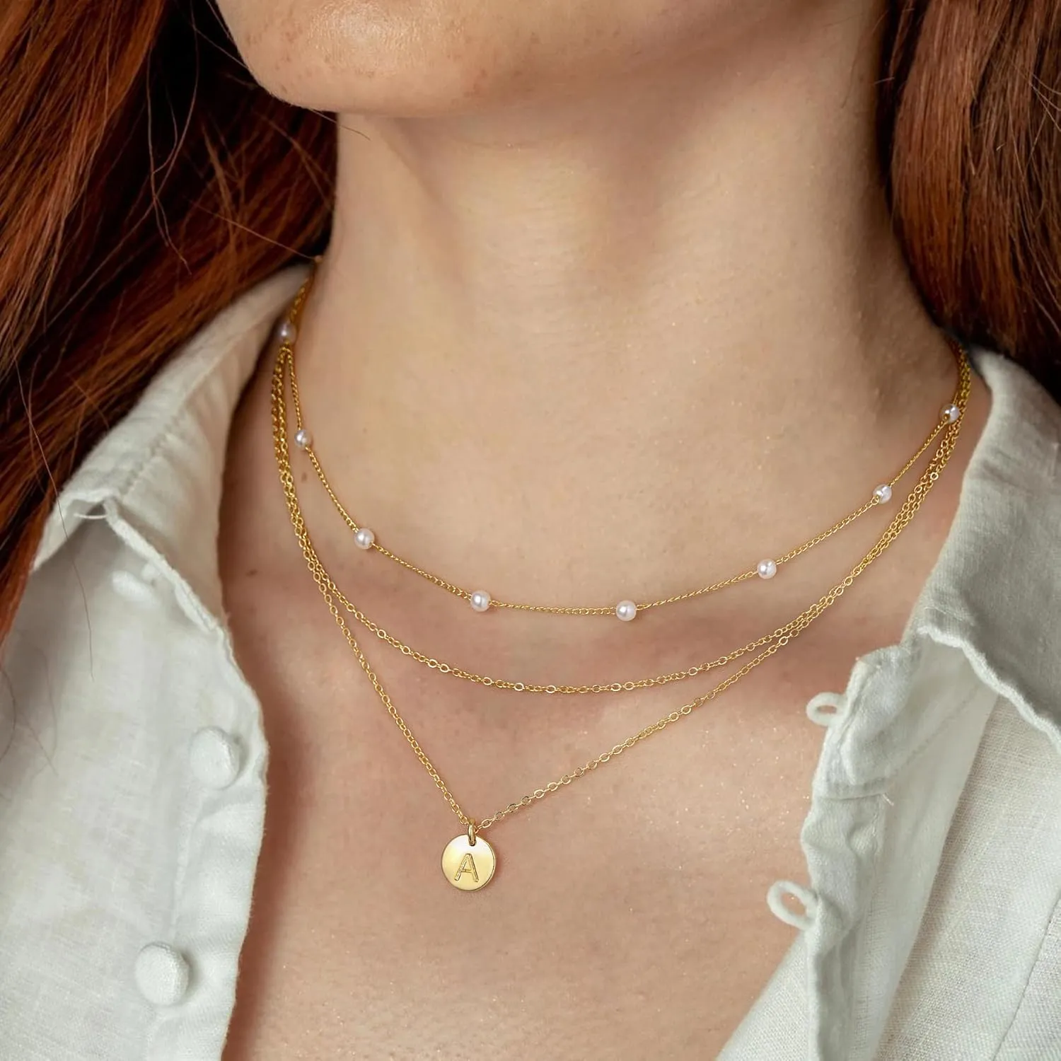 Turandoss Layered Pearl Necklaces for Women - Initial Necklaces, Dainty Gold Necklace, Initial Letter A-Z Pendant, Women's Gold Jewelry Gifts