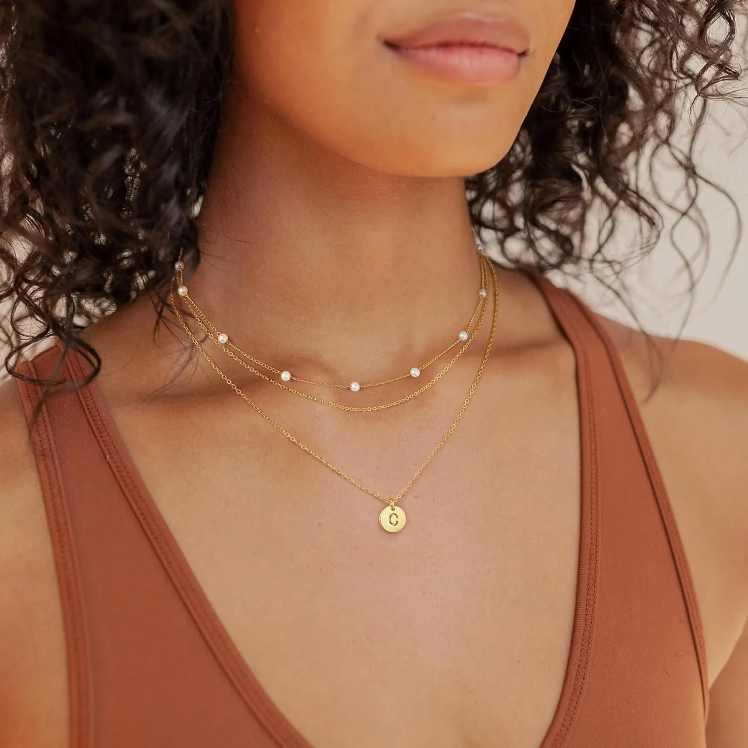 Turandoss Layered Pearl Necklaces for Women - Initial Necklaces, Dainty Gold Necklace, Initial Letter A-Z Pendant, Women's Gold Jewelry Gifts