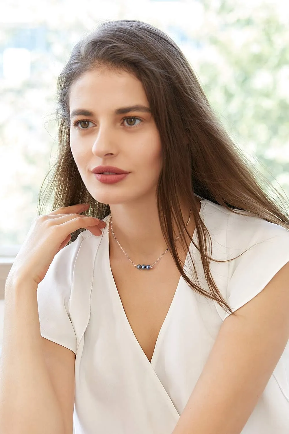 Turquoise or Pearl Bar Choker Necklace Pearl or Turquoise Beads Necklace Jewelry for Women
