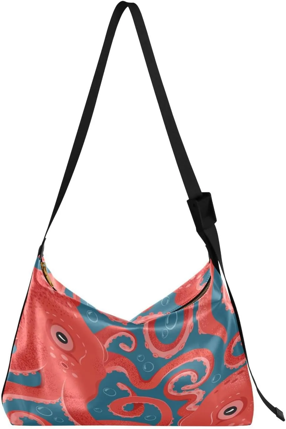 Two Red Octopuses Playing Hobo Crossbody Bags for Women Leather Large Shoulder Bag Cross Body Trendy Womens Tote Bags Handbag for Travel Shopping