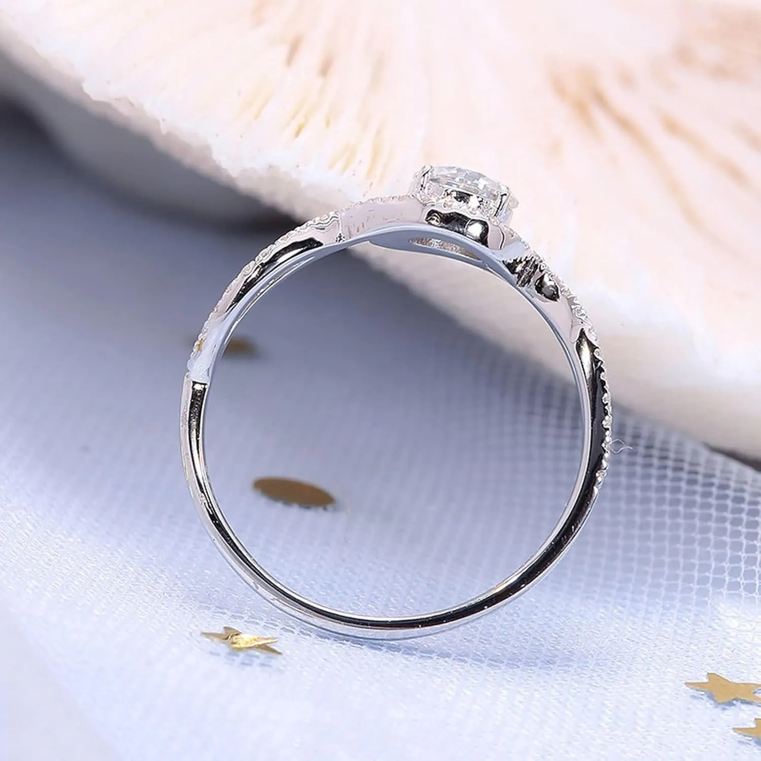 Unique White Gold Wedding Band Sets, Ring Sets Women 4 Prong Round 6.5x6.5mm with 1ct Moissanite