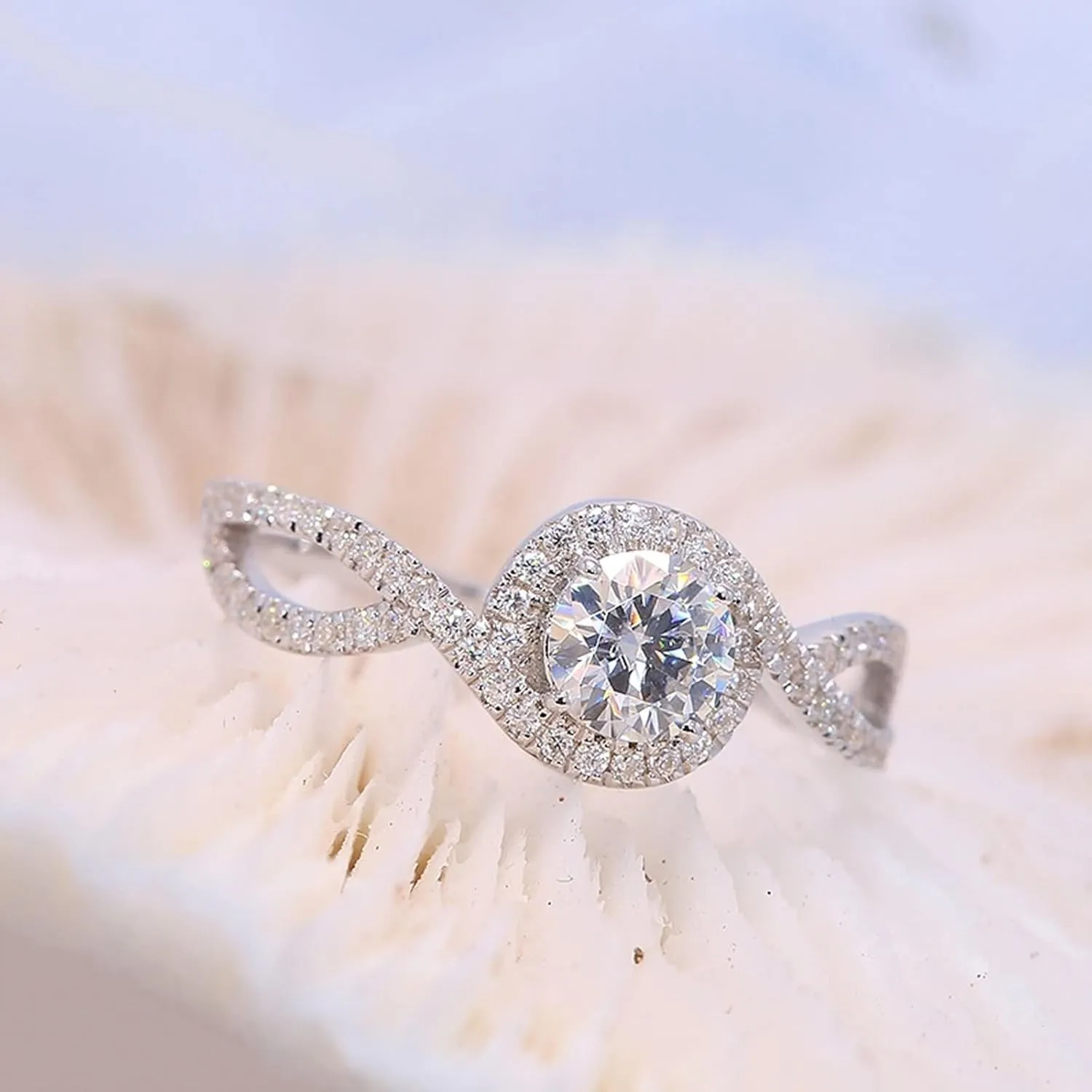 Unique White Gold Wedding Band Sets, Ring Sets Women 4 Prong Round 6.5x6.5mm with 1ct Moissanite