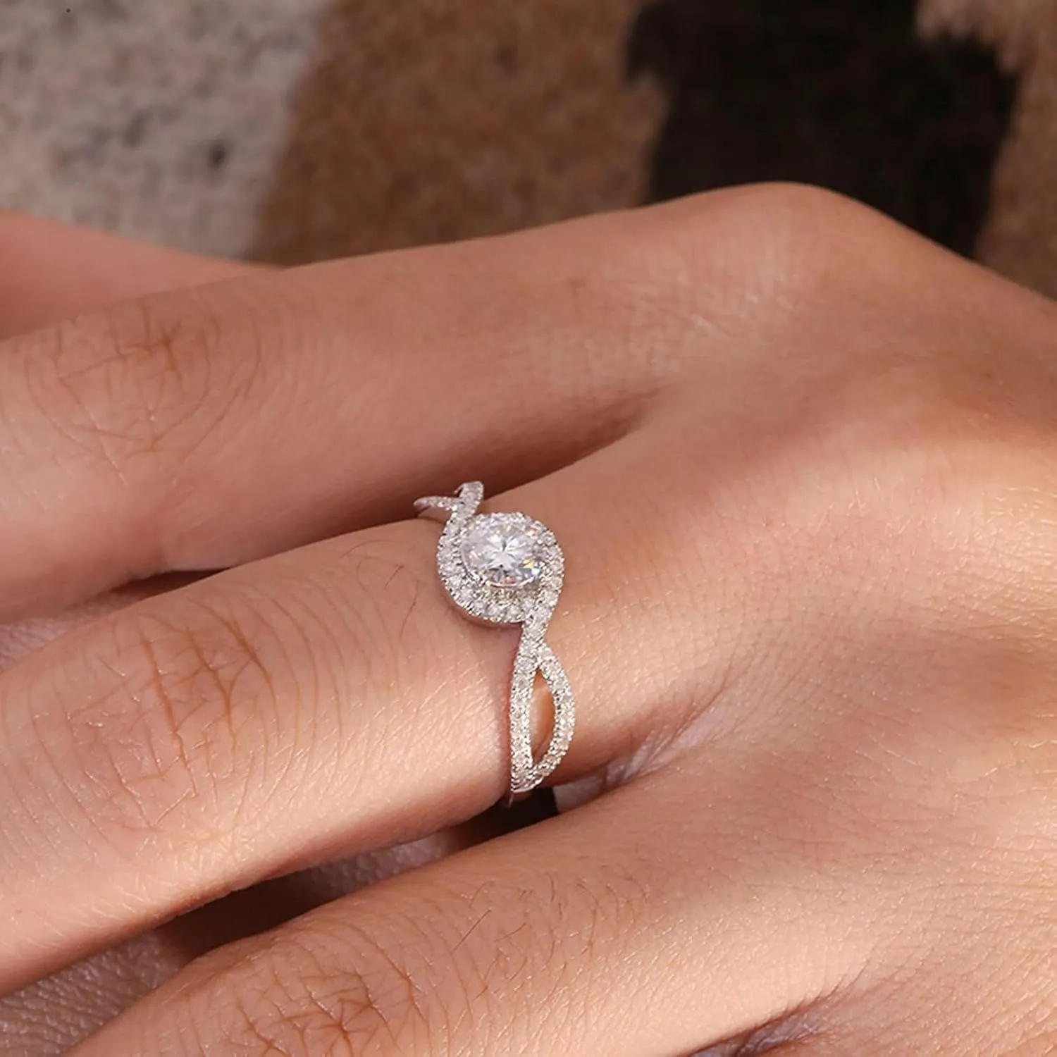 Unique White Gold Wedding Band Sets, Ring Sets Women 4 Prong Round 6.5x6.5mm with 1ct Moissanite