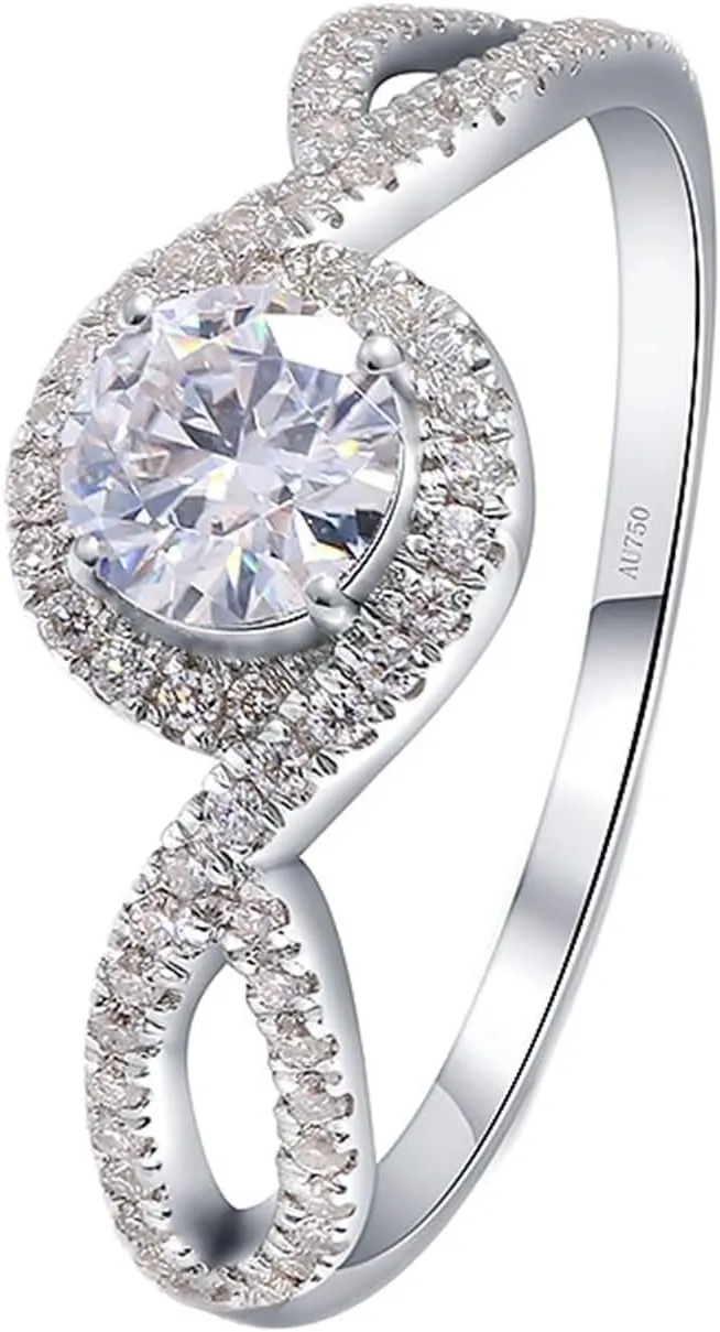 Unique White Gold Wedding Band Sets, Ring Sets Women 4 Prong Round 6.5x6.5mm with 1ct Moissanite