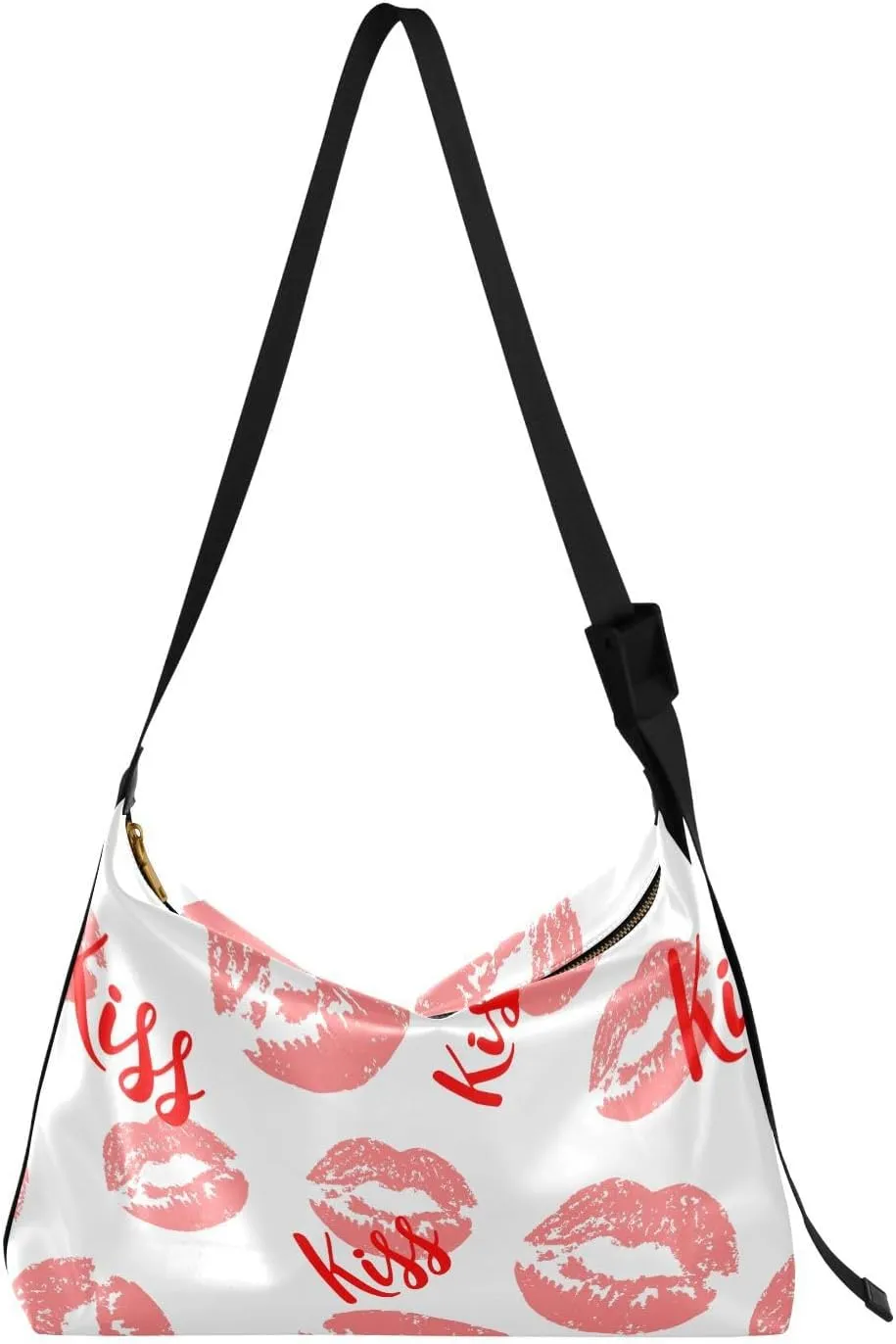 Valentine's Day Kiss Hobo Crossbody Bags for Women Leather Large Shoulder Bag Cross Body Art Trendy Womens Tote Bags Handbag for Travel Shopping