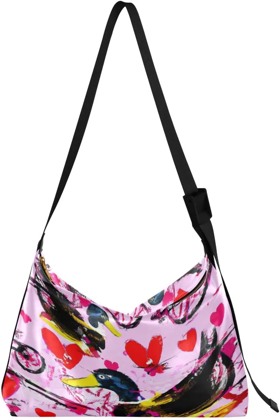 Valentines Day Lovely Duck Hobo Crossbody Bags for Women Leather Large Shoulder Bag Cross Body Bike Red Heart Trendy Womens Tote Bags Handbag for Travel Shopping