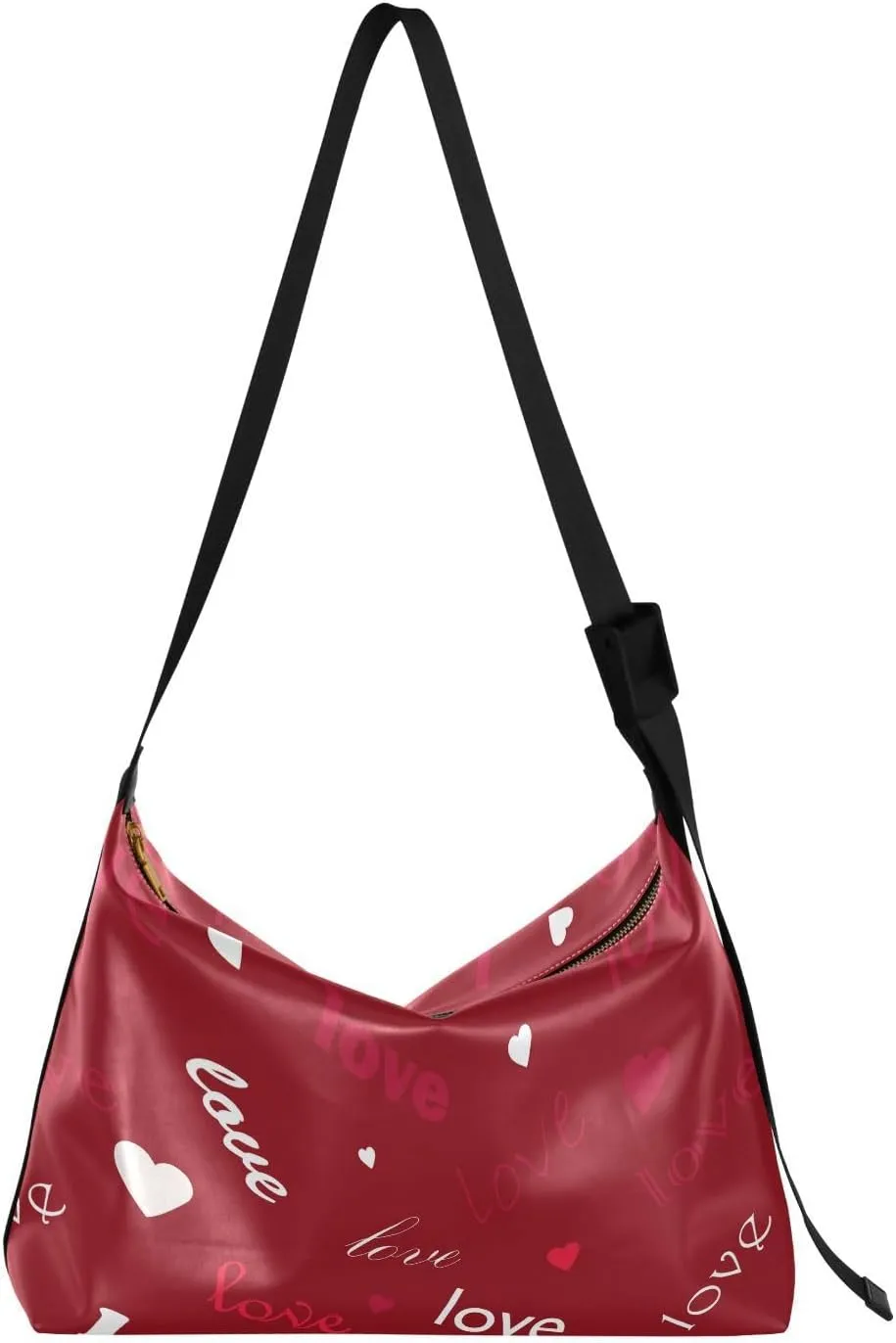 Valentine's Day Word Hobo Crossbody Bags for Women Leather Large Shoulder Bag Cross Body Love Trendy Womens Tote Bags Handbag for Travel Shopping