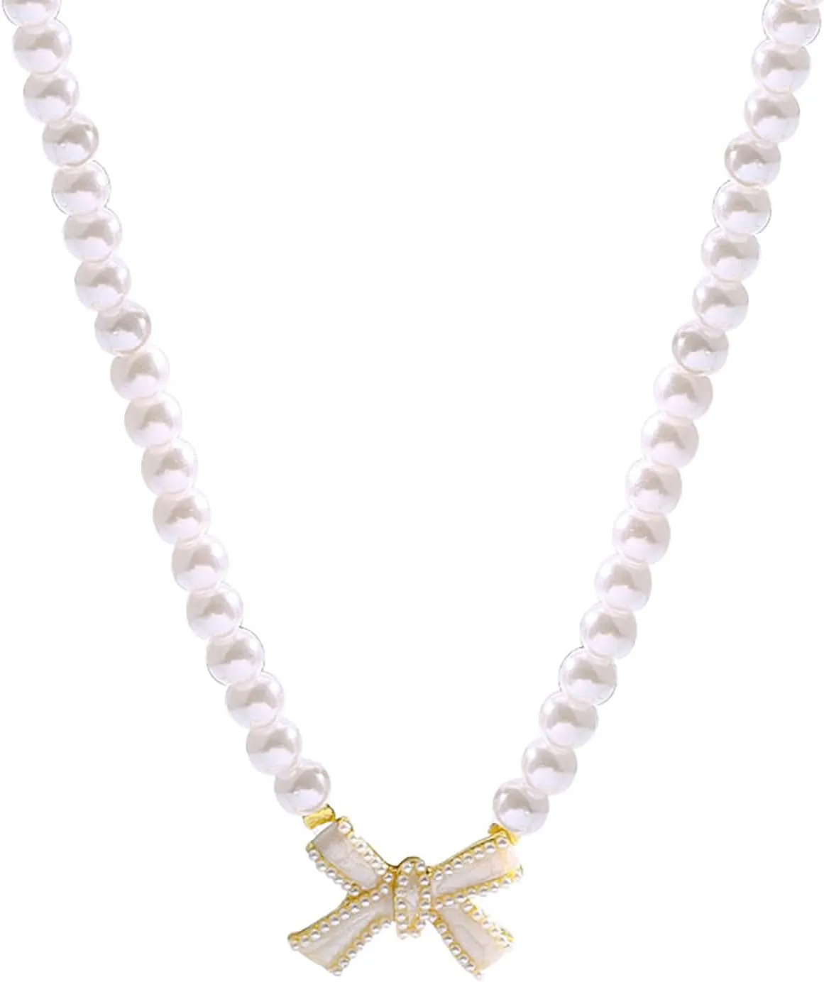 Vintage Bow Pearl Necklace Bow Pendant Imitation Pearl Clavicle Chain for Women Wedding Parties Fashion Jewelry Accessories