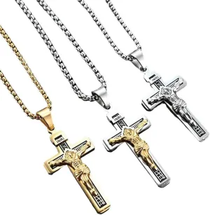 Vintage Catholic Jesus Pendant Necklace 316L Stainless Steel Cross Necklace Men Jewelry Gift Religious Christian Jewelry VHM0415