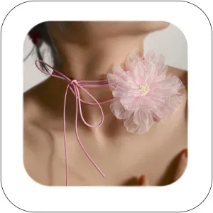 Vintage Large Flower Choker Necklace Long Suede Wrap Necklace Layered Handmade Floral Collar Bridal Wedding Party Summer for Women