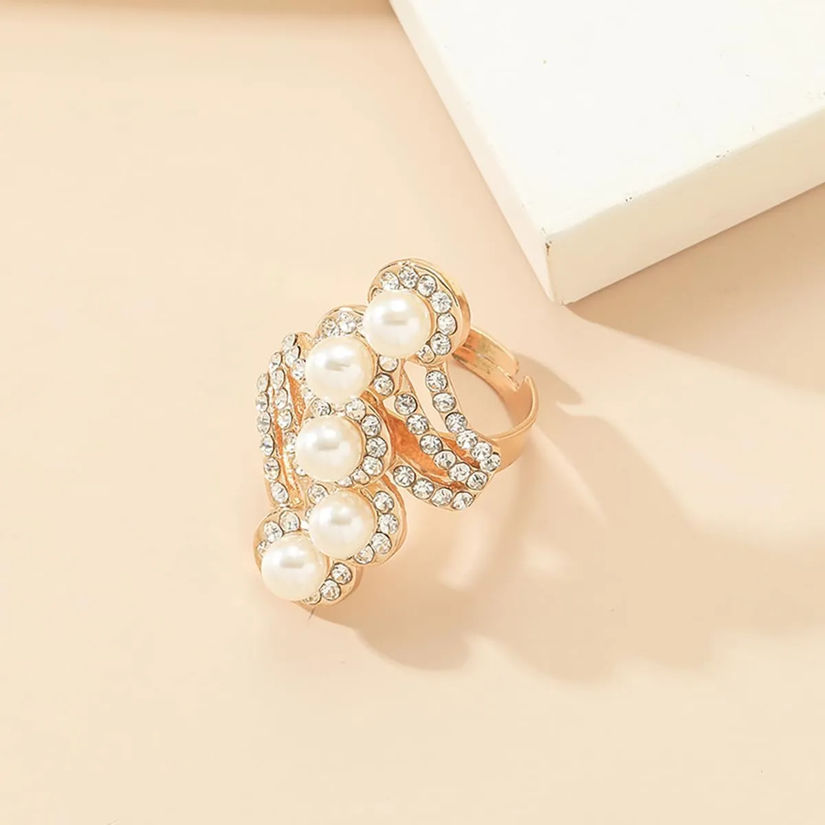 Vintage Pearl Cluster Rings - Adjustable Open Full Finger Pearl Statement Rings for Women