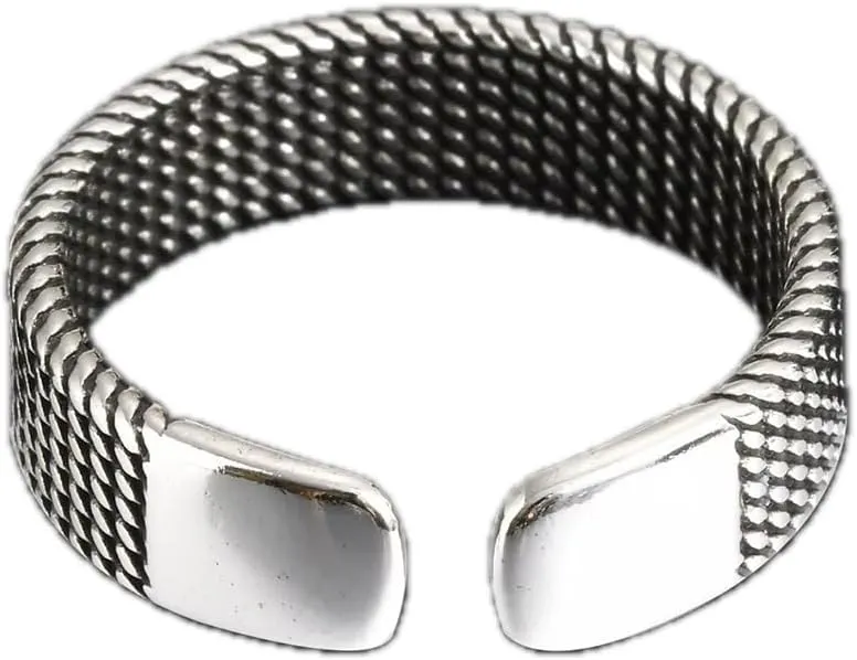 Vintage Style Mesh Band Adjustable Ring, Sterling Silver