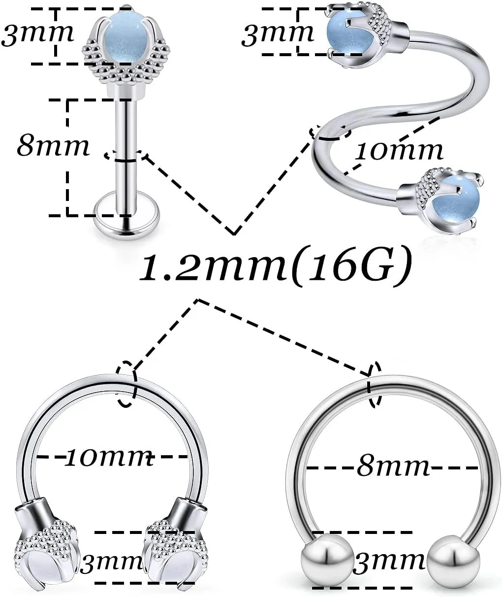 Vsnnsns 16G Lip Rings Stainless Steel Horseshoe Labret Jewelry Monroe Lip Rings Cartilage Tragus Helix Earrings Studs Septum Ring Medusa Piercing Jewelry for Women Men 16 Gauge Earrings 16PCS