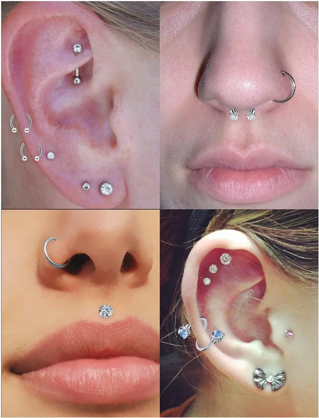 Vsnnsns 16G Lip Rings Stainless Steel Horseshoe Labret Jewelry Monroe Lip Rings Cartilage Tragus Helix Earrings Studs Septum Ring Medusa Piercing Jewelry for Women Men 16 Gauge Earrings 16PCS