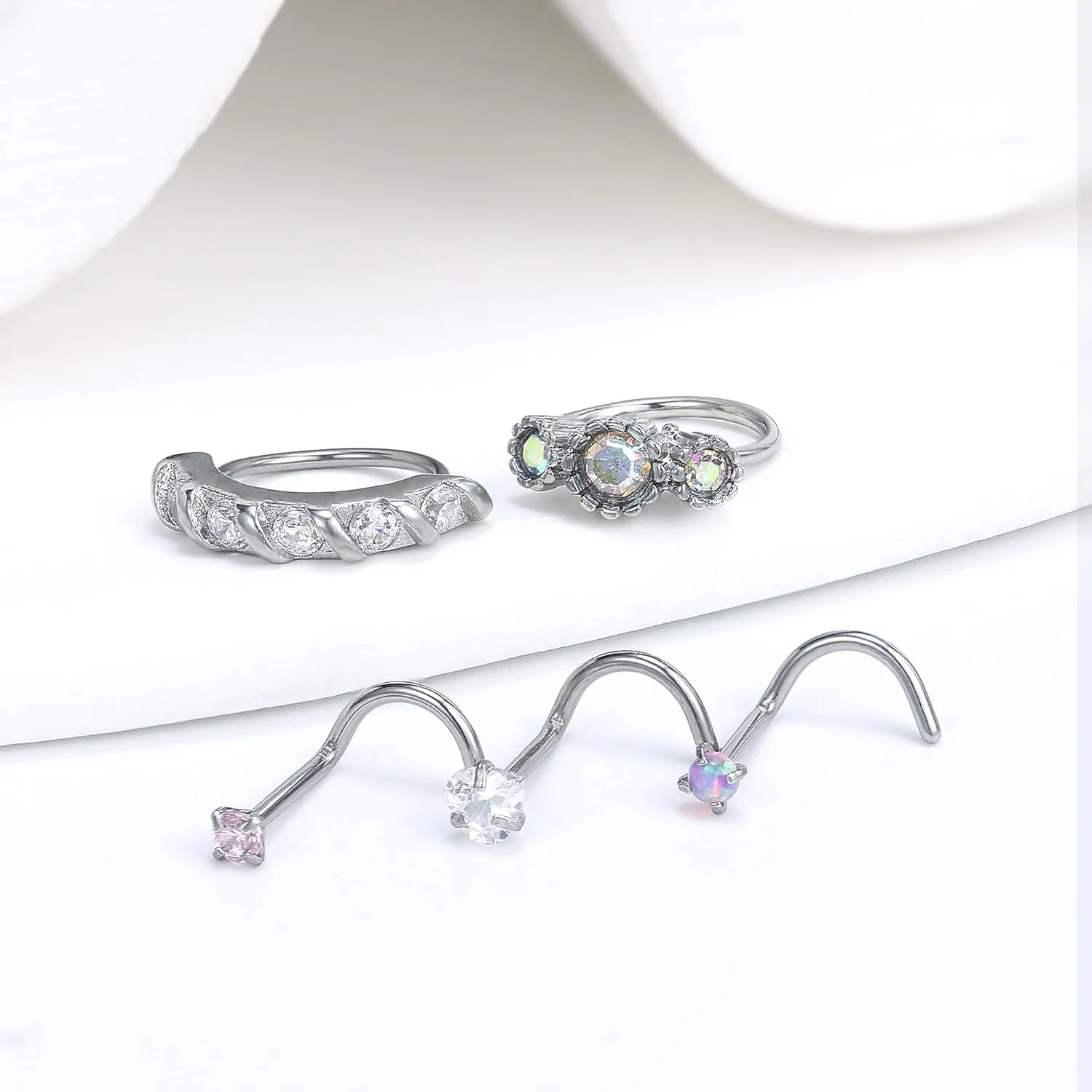 Vsnnsns 20G Nose Rings Studs Piercing Jewelry for Women 316L Surgical Stainless Steel L Shaped Corkscrew Straight Butterfly Heart Diamond CZ Hoop Nose Rings Studs Nostril Piercing Jewelry Silver Gold