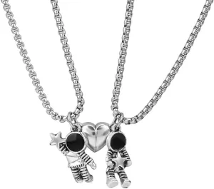 WAINIS 2 Pcs Stainless Steel Couples Necklaces Astronomy Spaceman Matching Couple Necklaces Valentines Day for Him Her or Best Friends Jewelry