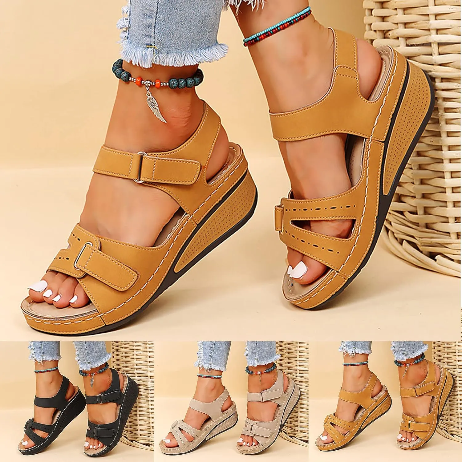 Wedge Sandals for Women Platform Open Toe Wedge Sandals Womens Comfortable Dressy Wide Width Sandals Summer Sandal Shoes