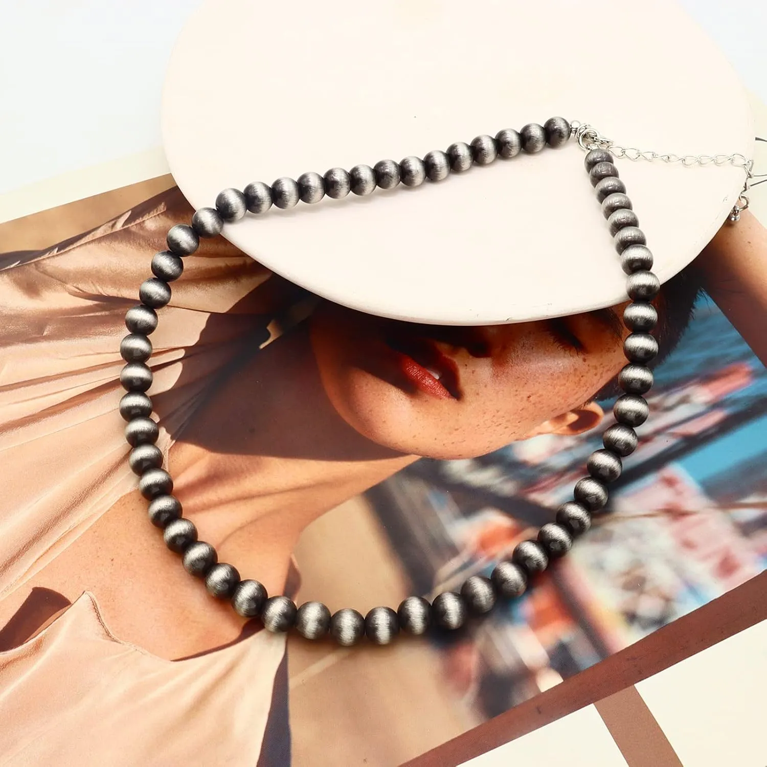 Western Navajo Pearl Choker Necklace Navajo Pearl Layered Necklaces Beaded Necklaces Adjustable Vintage Choker Boho Jewelry Gifts for Women Men