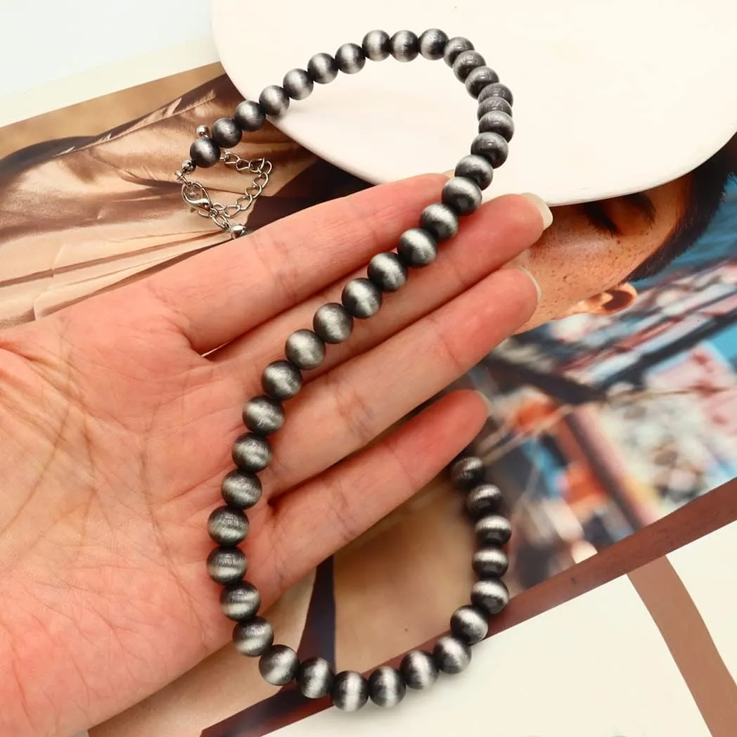 Western Navajo Pearl Choker Necklace Navajo Pearl Layered Necklaces Beaded Necklaces Adjustable Vintage Choker Boho Jewelry Gifts for Women Men