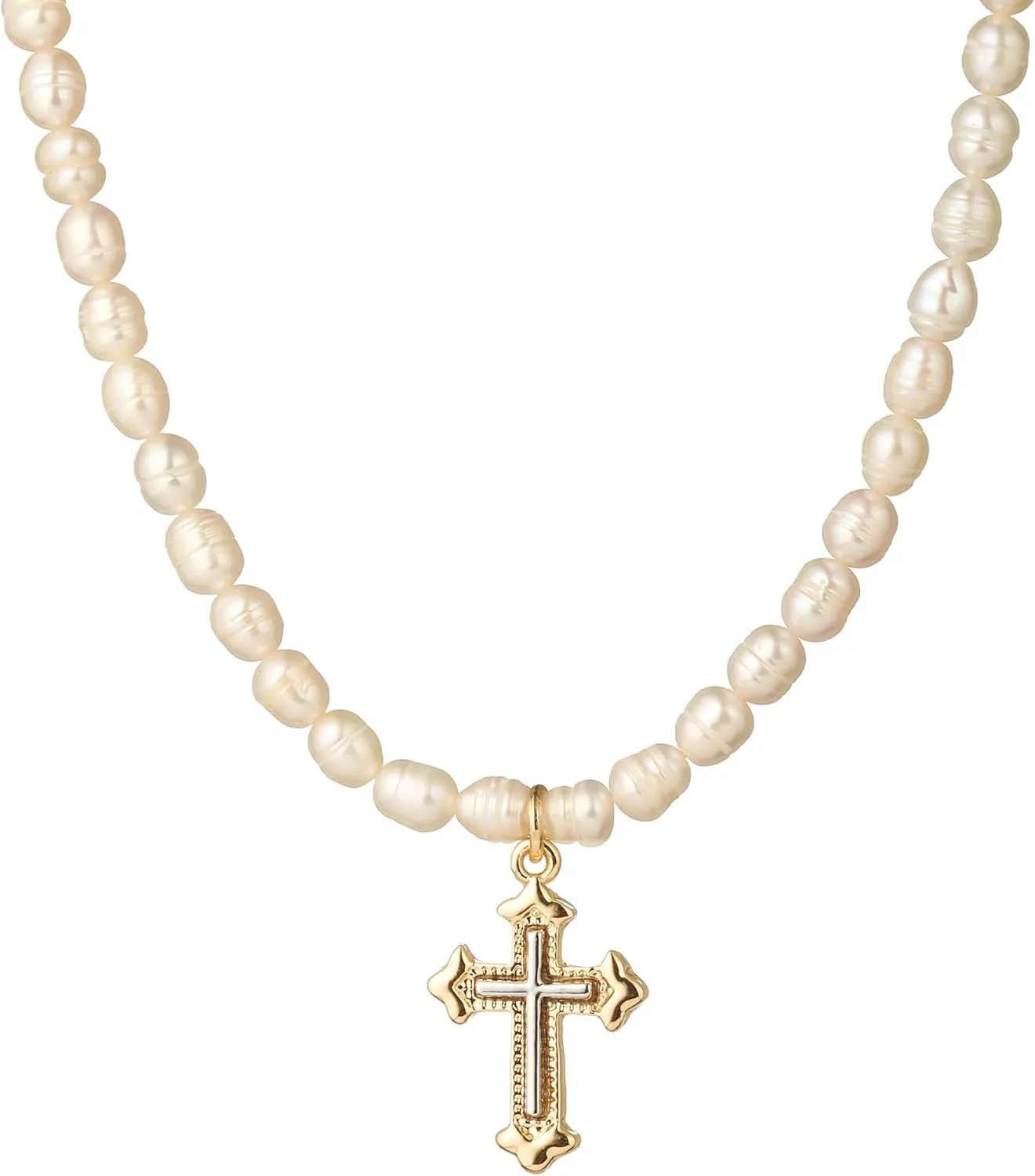 wgoud Natural Freshwater Pearl Choker Necklace for Women, Trendy 14K Gold Plated Pearl Necklaces Handmade Jewelry Gift