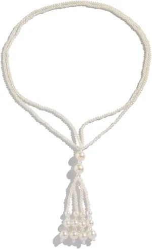 White Long Pearl Necklace for Women Layered Faux Pearls Necklace Vintage 1920s Gatsby Costume Jewelry