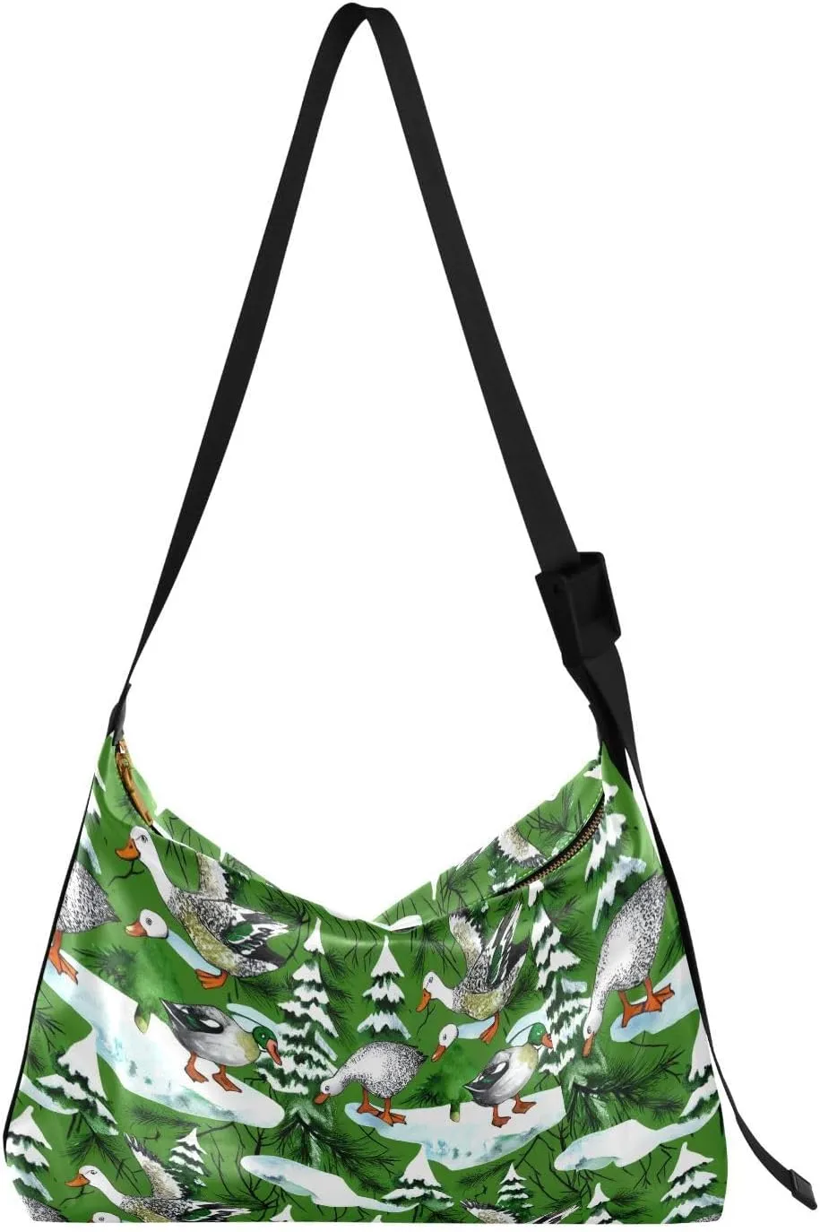 Winter Ducks Hobo Crossbody Bags for Women Leather Large Shoulder Bag Cross Body Christmas Trees Trendy Womens Tote Bags Handbag for Travel Shopping