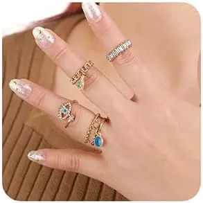 Wiwpar 4PCS Boho Knuckle Stacking Rings Set for Women Crystal Rhinestone Finger Statement Ring Sets Vintage Joint Knot Stone Rings Bohemian Stackable Rings Jewelry Accessories (Style5)