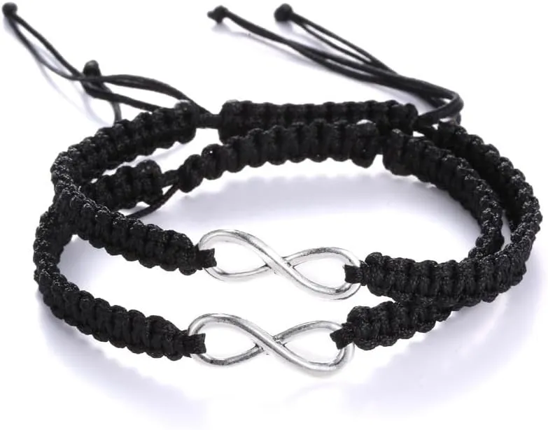 WLL 2PC/Set 8 Infinity Couple Bracelet Handmade Braided Leather Rope Bracelets Matching Bracelets for Couples Friendship BFF Bracelets for 2