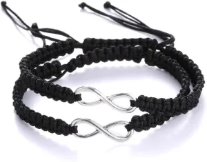 WLL 2PC/Set 8 Infinity Couple Bracelet Handmade Braided Leather Rope Bracelets Matching Bracelets for Couples Friendship BFF Bracelets for 2