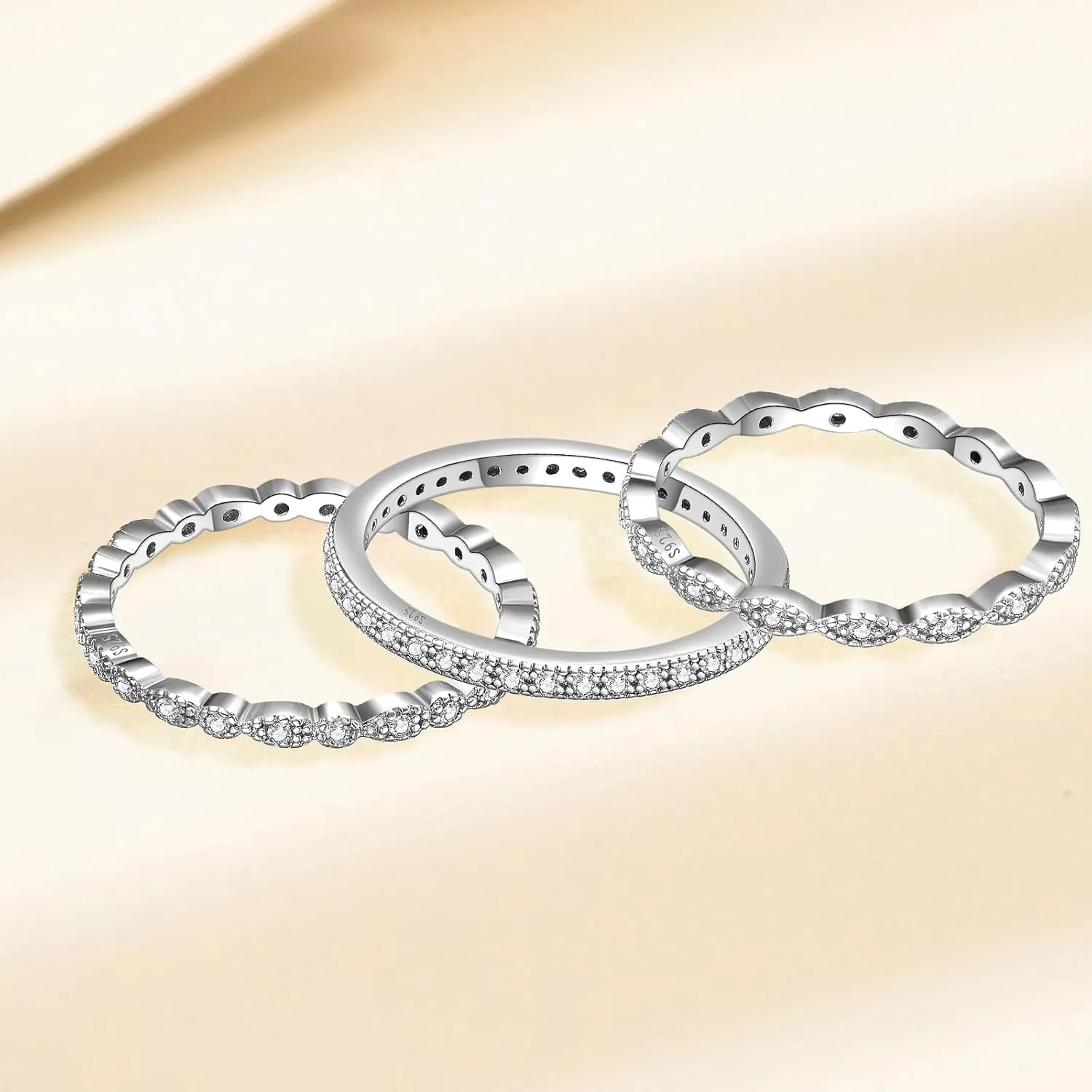 Women 925 Sterling Silver Rings, Stackable Wedding Bands Rings for Women, Women's Eternity Rings, Marquise CZ Promise Rings for Her Size 5-10