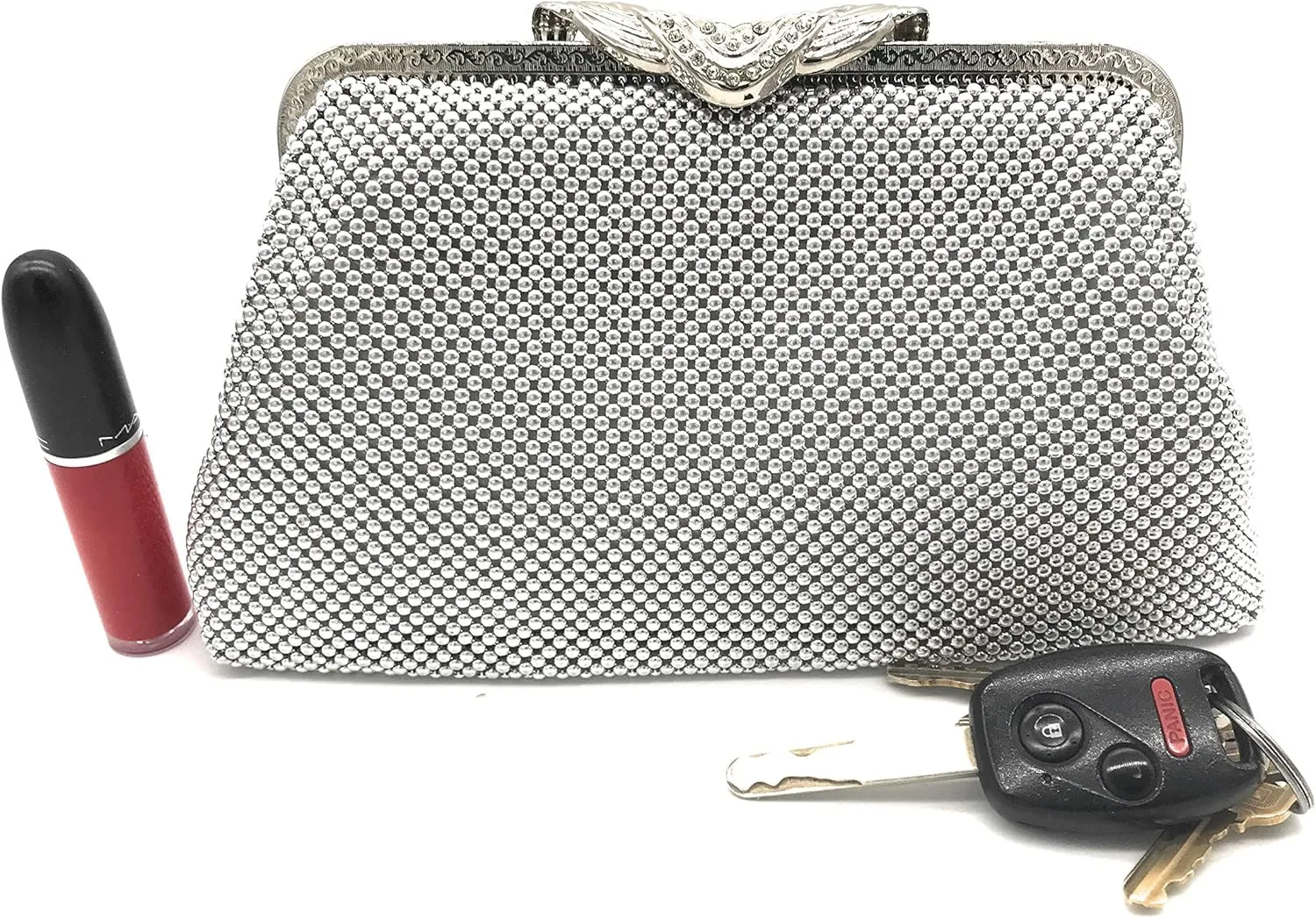 Women clutch metal beaded mesh evening purse for Cocktail Party Prom Wedding Banquet