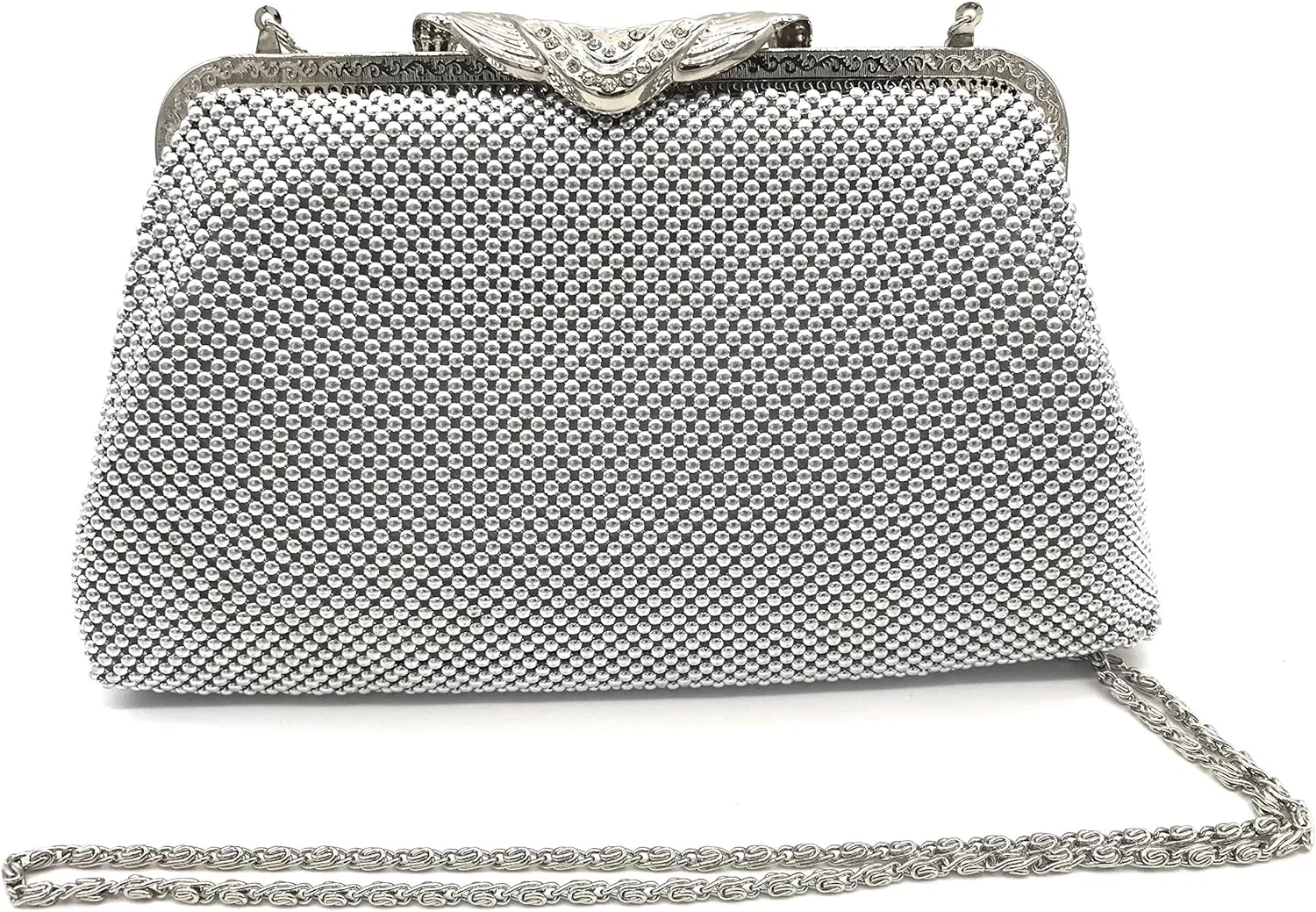 Women clutch metal beaded mesh evening purse for Cocktail Party Prom Wedding Banquet