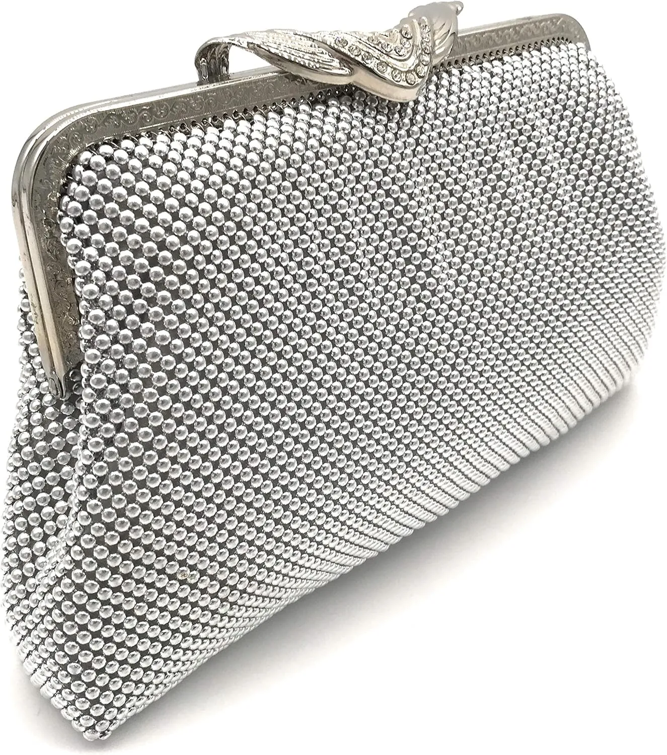 Women clutch metal beaded mesh evening purse for Cocktail Party Prom Wedding Banquet