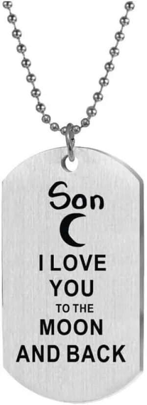 Women Men Dog Tag Necklace I Love You To The Moon And Back Pendant, Stainless Steel