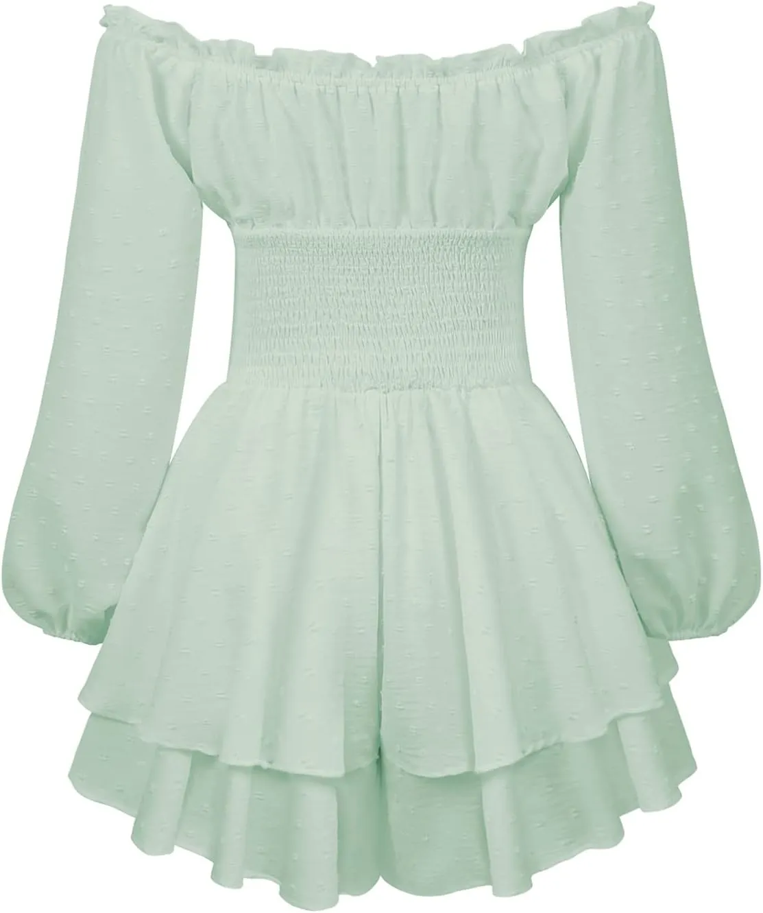 Women Puff Sleeve Romper Off Shoulder Ruffle Dress with Shorts Long Sleeve Flowy Layered Pirate Jumpsuit Playsuits